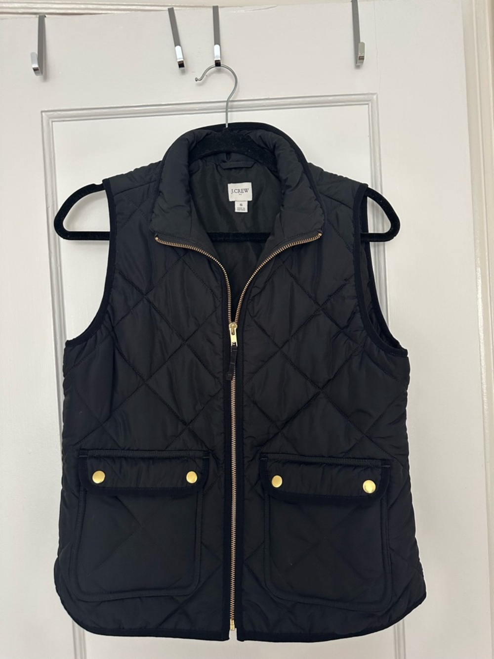 J. Crew Black Quilted Puffer Vest with Gold Hardware